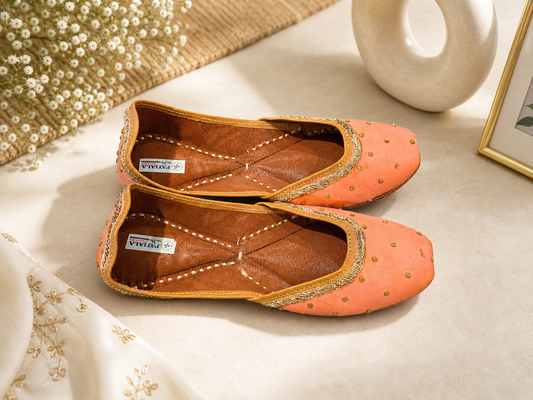 Punjabi Jutti for Women – Peach | Traditional Indian Ethnic Flat