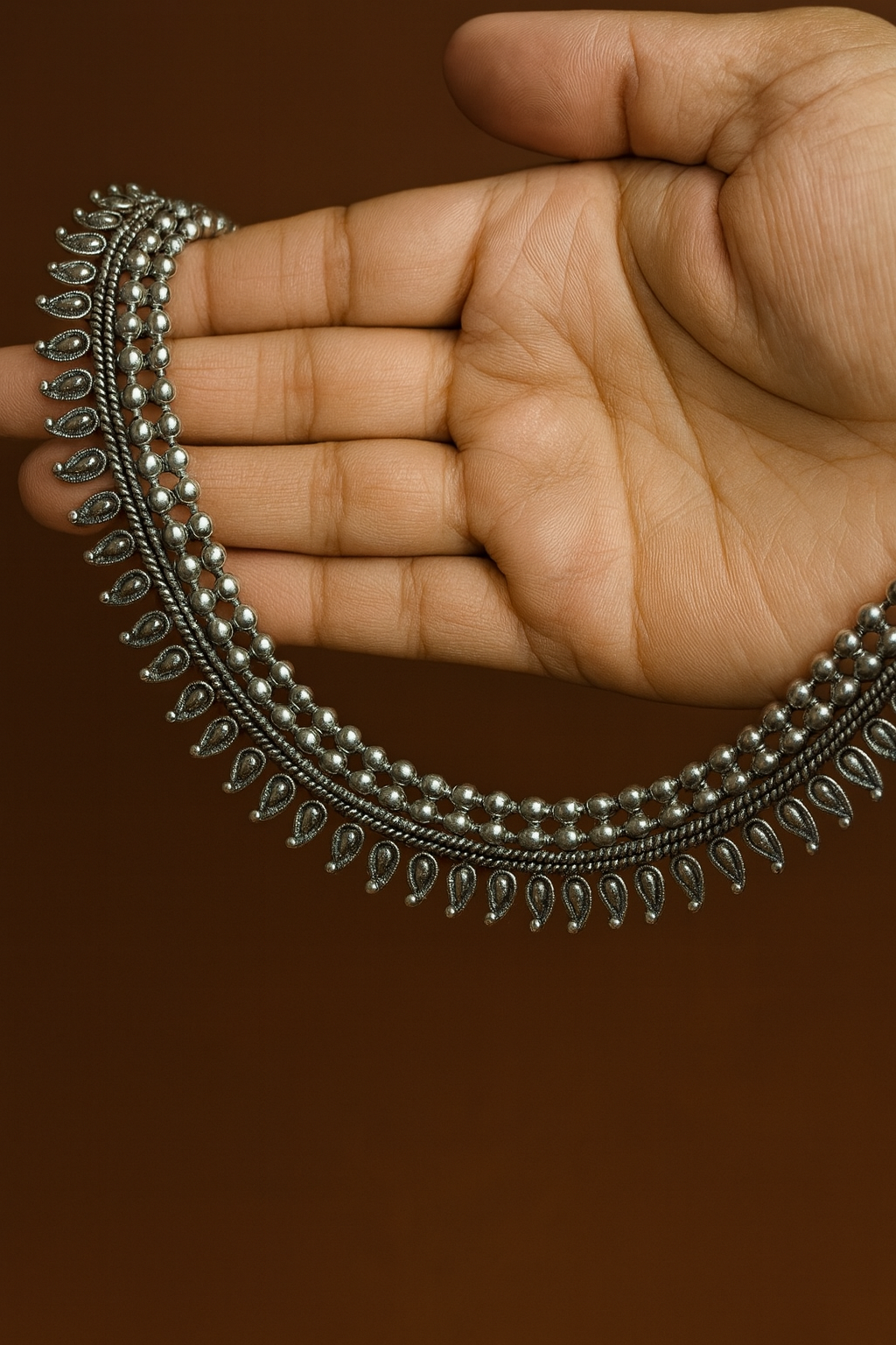 Silver long necklace 2106