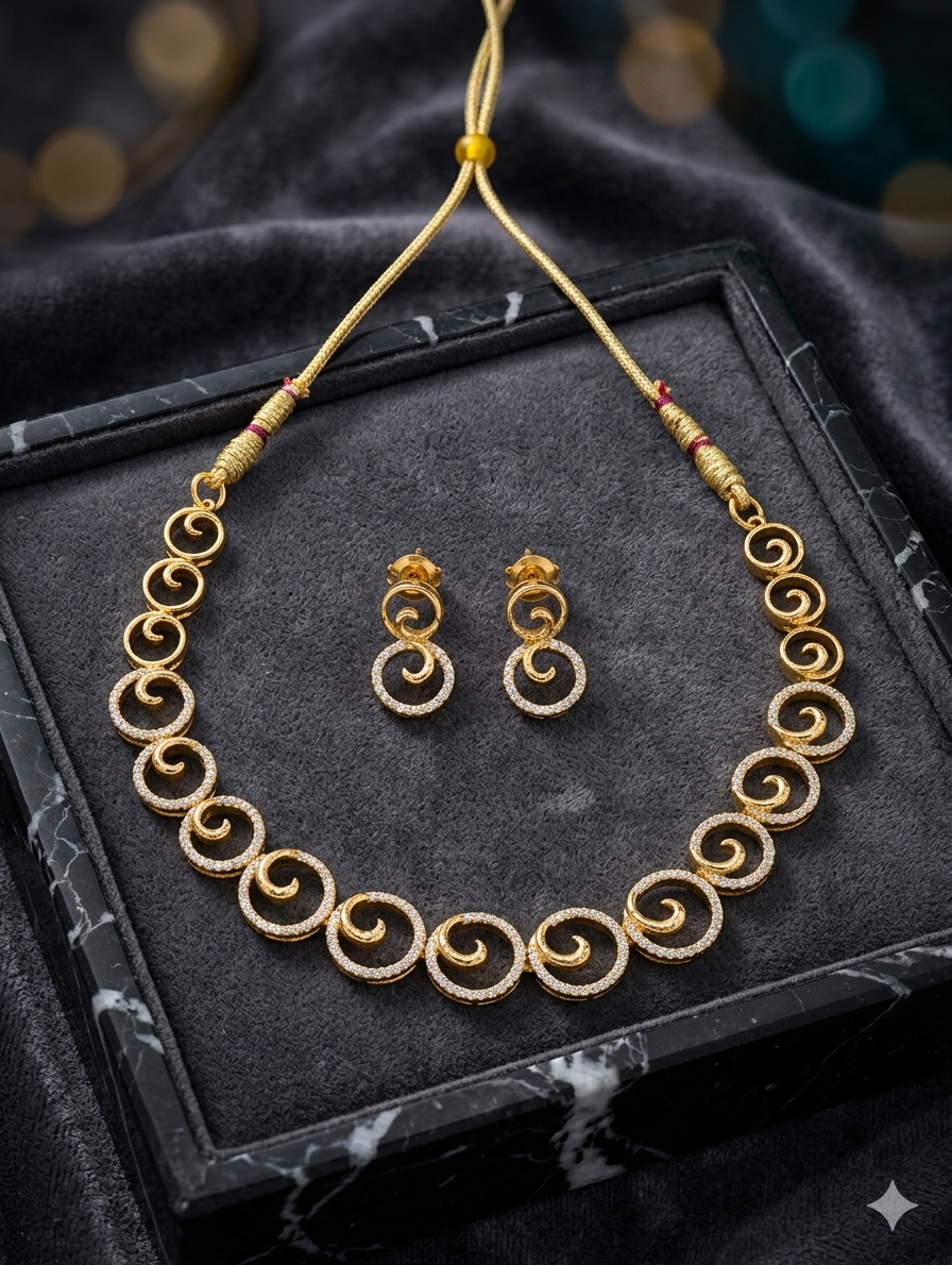 Elegant Snail Diamond Necklace & Earrings Set