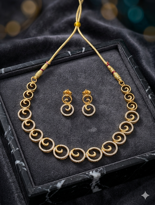 Elegant Snail Diamond Necklace & Earrings Set