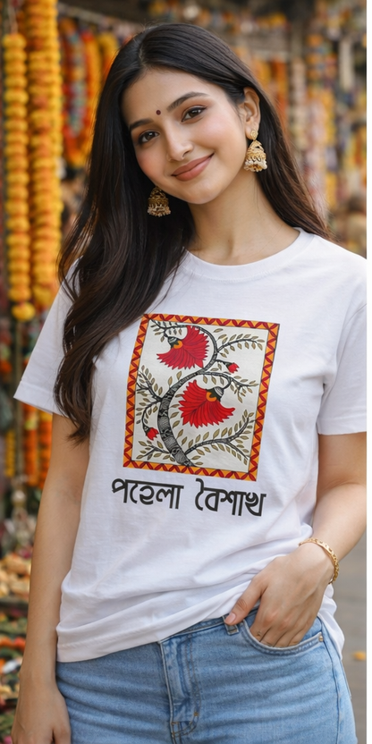 Eternal Spring | Madhubani Print T-Shirt for Men & Women | Ethnic Indian Art Tee